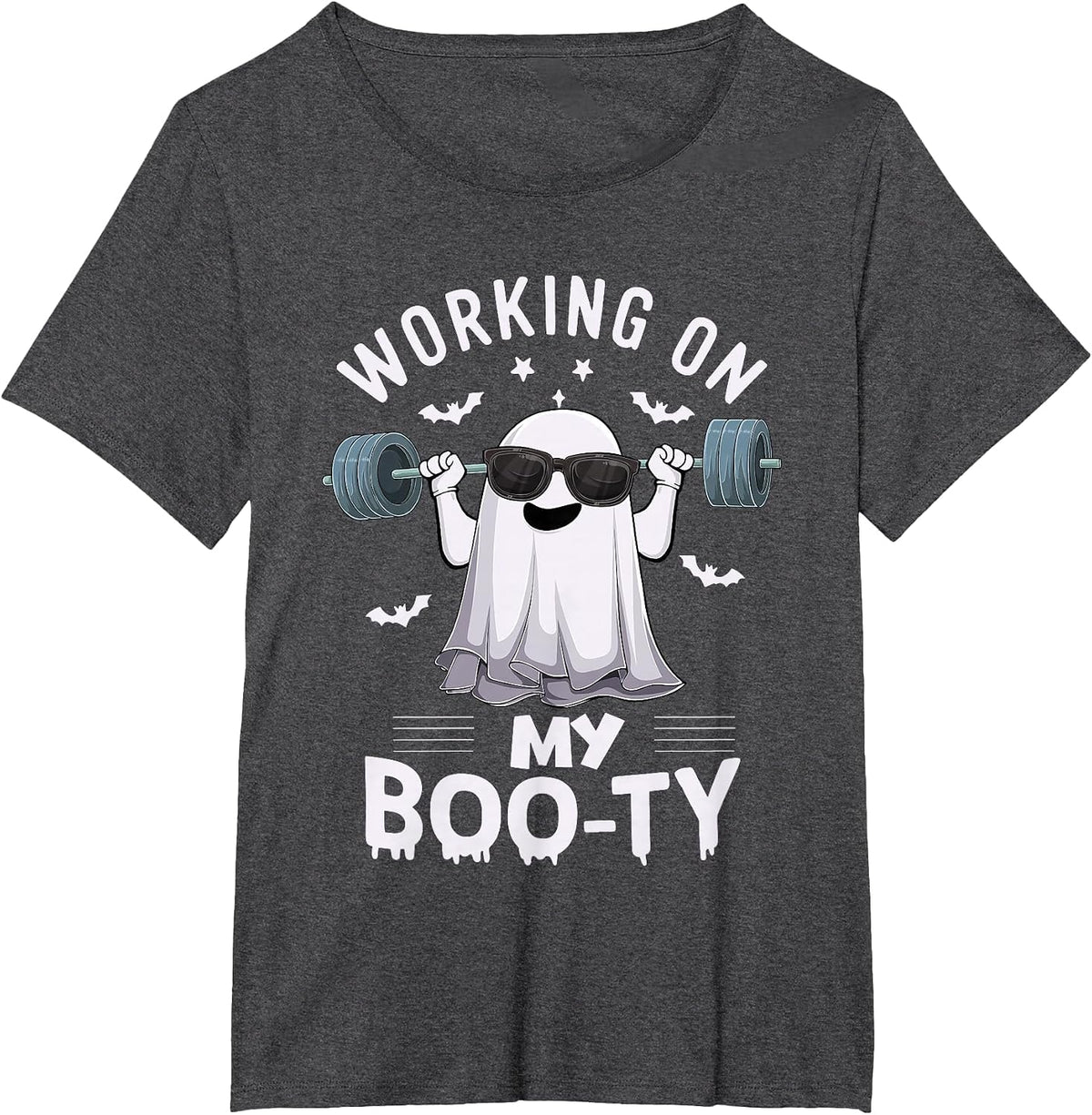 Working on My Boo-ty Ghost Fitness Weight Lifting Halloween T-Shirt - Dark Heather Grey