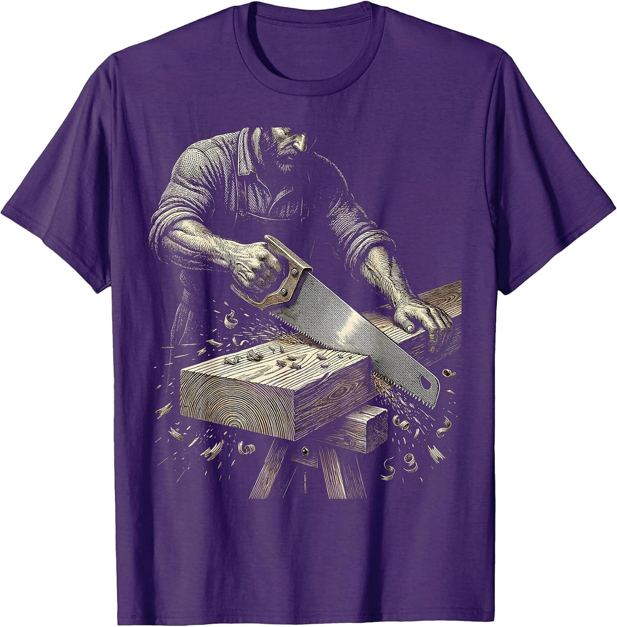 Carpenter Sawing Plank Blue Collar Graphic T-Shirt - Purple