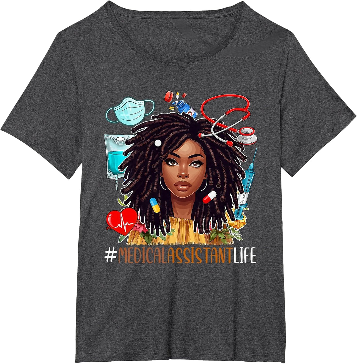 Medical Assistant Costume Afro Woman Proud Black History T-Shirt - Dark Heather Grey