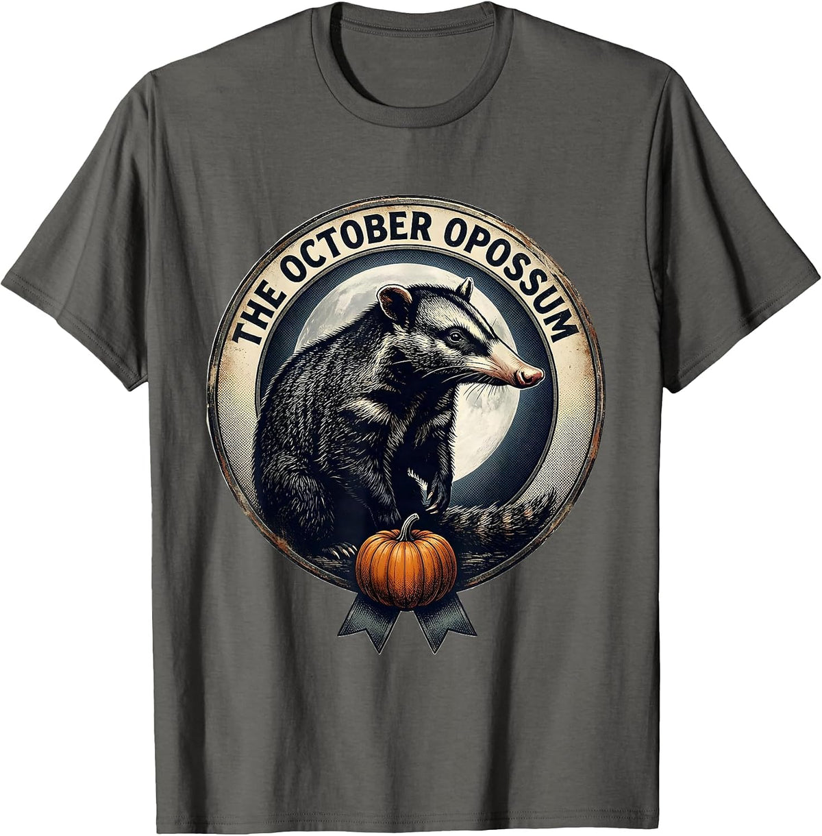 The October Opossum Vintage Opossum Halloween Spooky Moon T-Shirt - Asphalt Grey