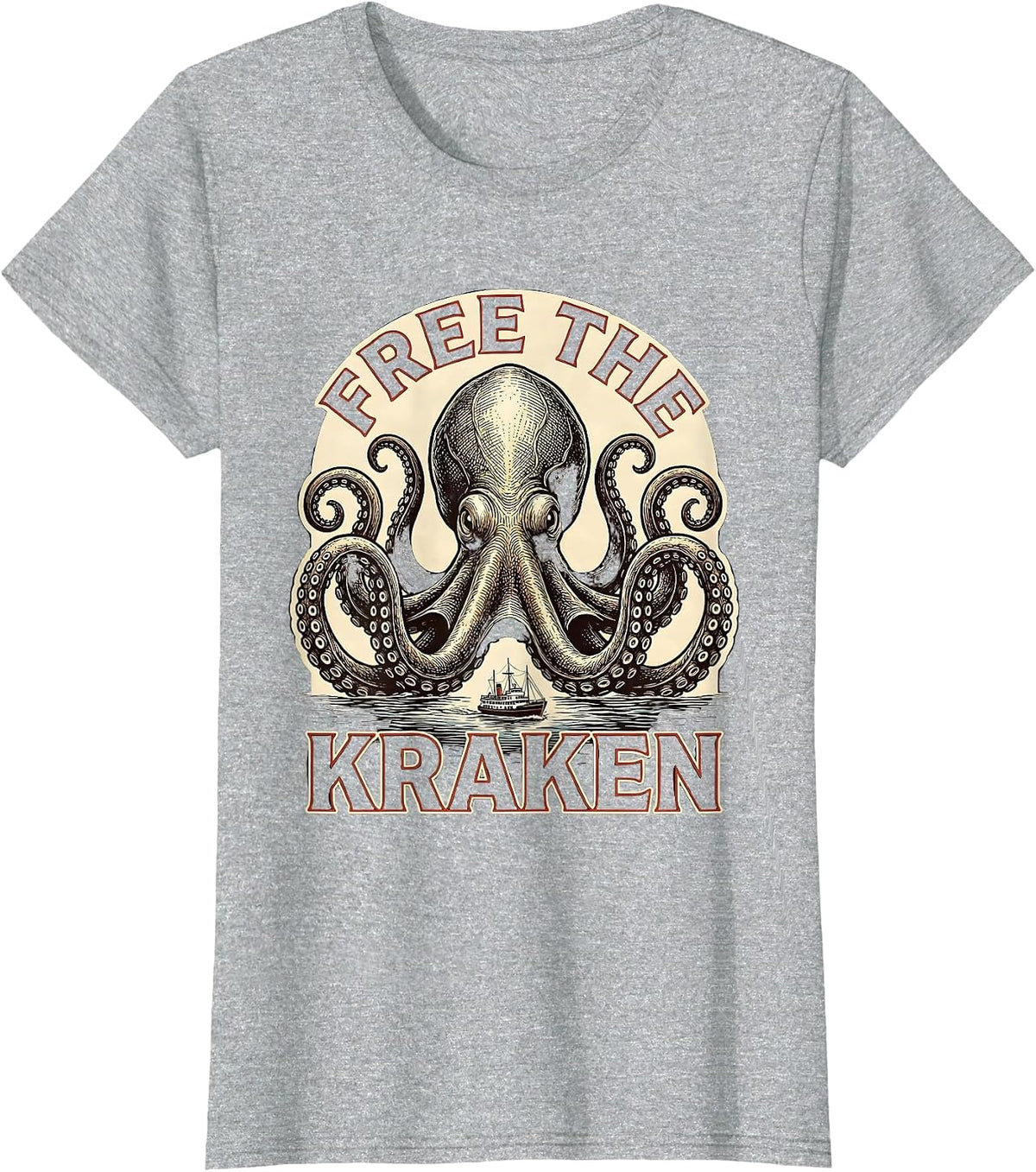 Free The Kraken Vintage Kraken Sea Monster Octopus T-Shirt - Heather Grey