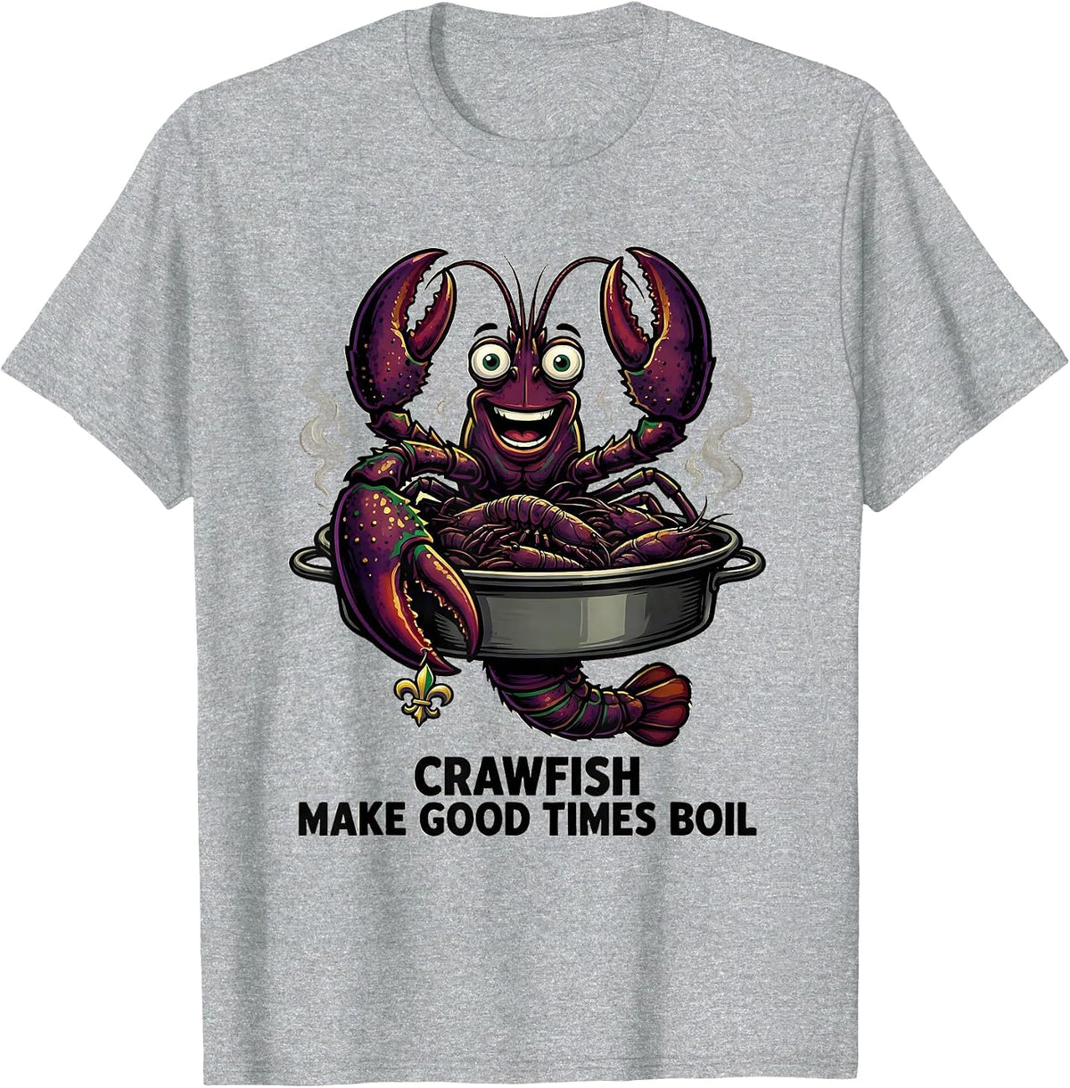 Men's Crawfish Make Good Times Boil Cartoon Mardi Gras Party T-Shirt - Heather Grey