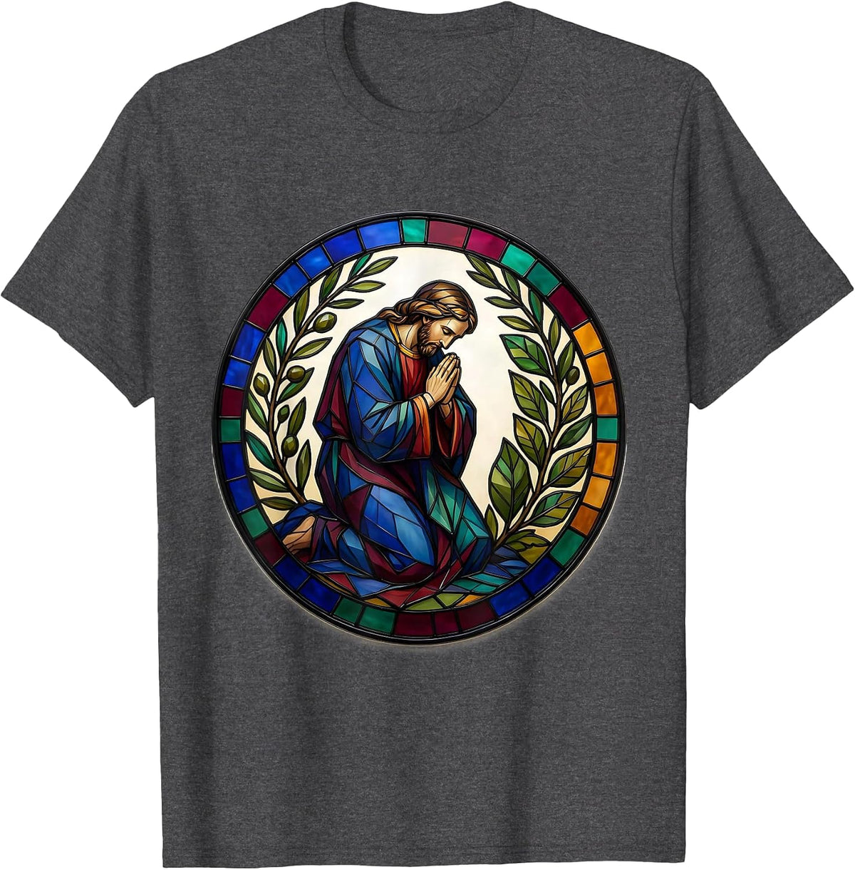 Men's Jesus Kneeling in Garden Prayer Illustration T-Shirt - Dark Heather Grey