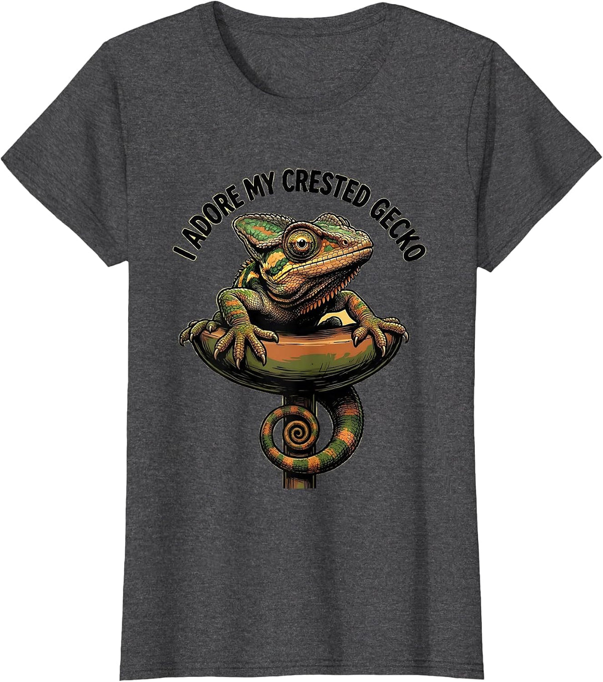 Women's I Adore My Crested Gecko Cute Cartoon Reptile Lover Novelty T-Shirt - Dark Heather Grey