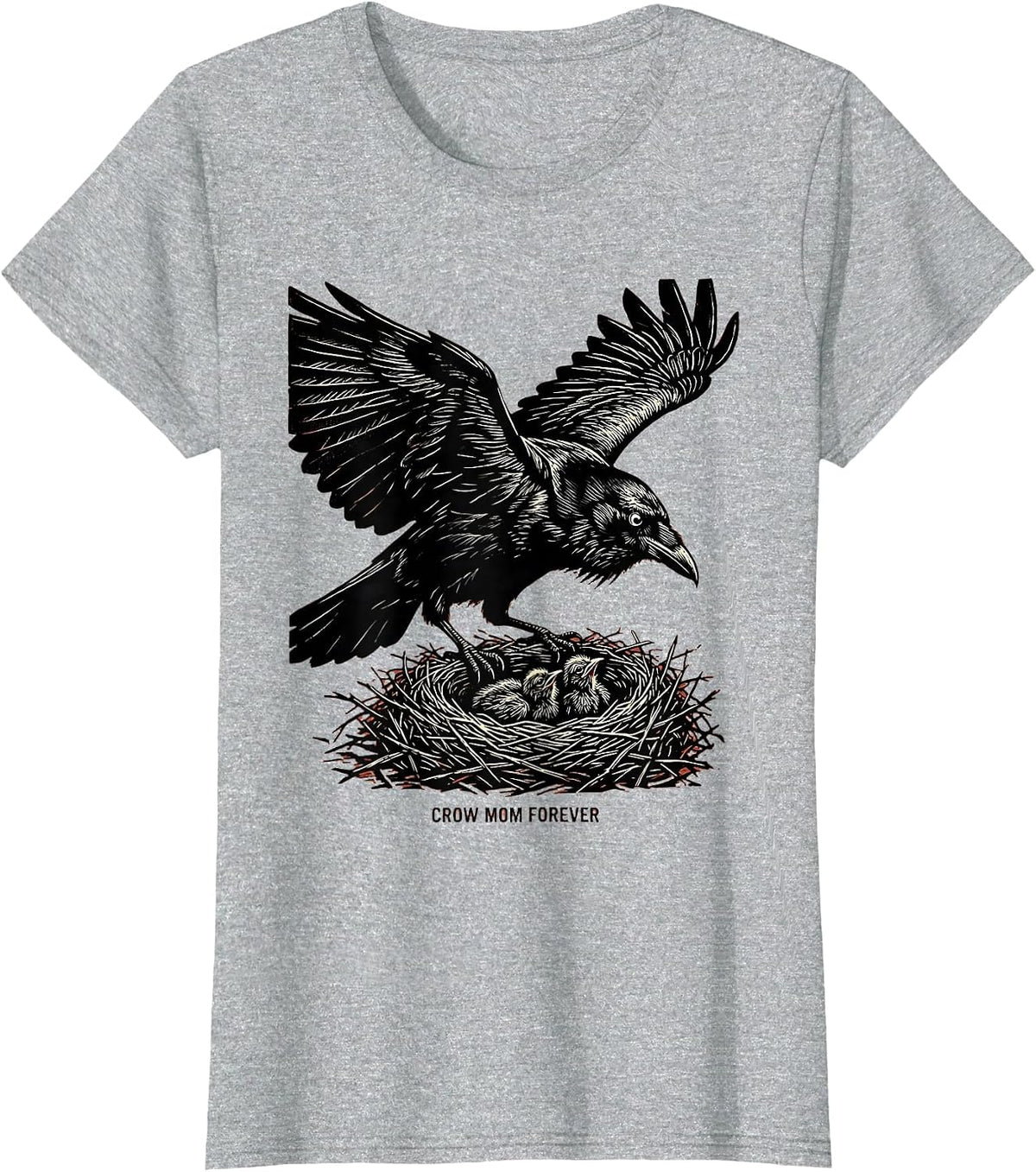 Crow Mom Forever Bird Lover Design T-Shirt - Heather Grey