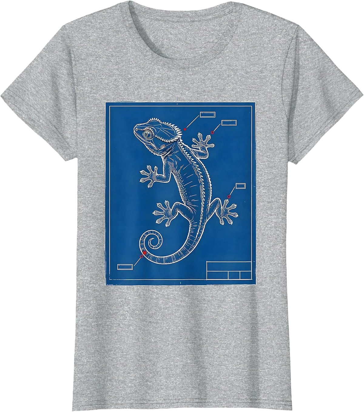 Women's Crested Gecko Technical Blueprint Reptile Lover Gift T-Shirt - Heather Grey