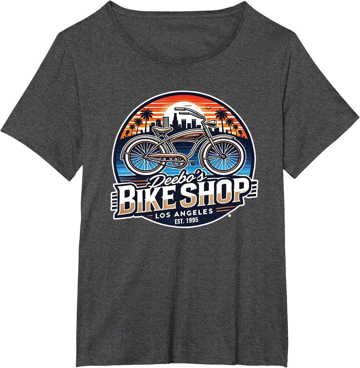Deebo's Bike Shop Rentals of Beach Cruisers from the 90s T-Shirt - Dark Heather Grey