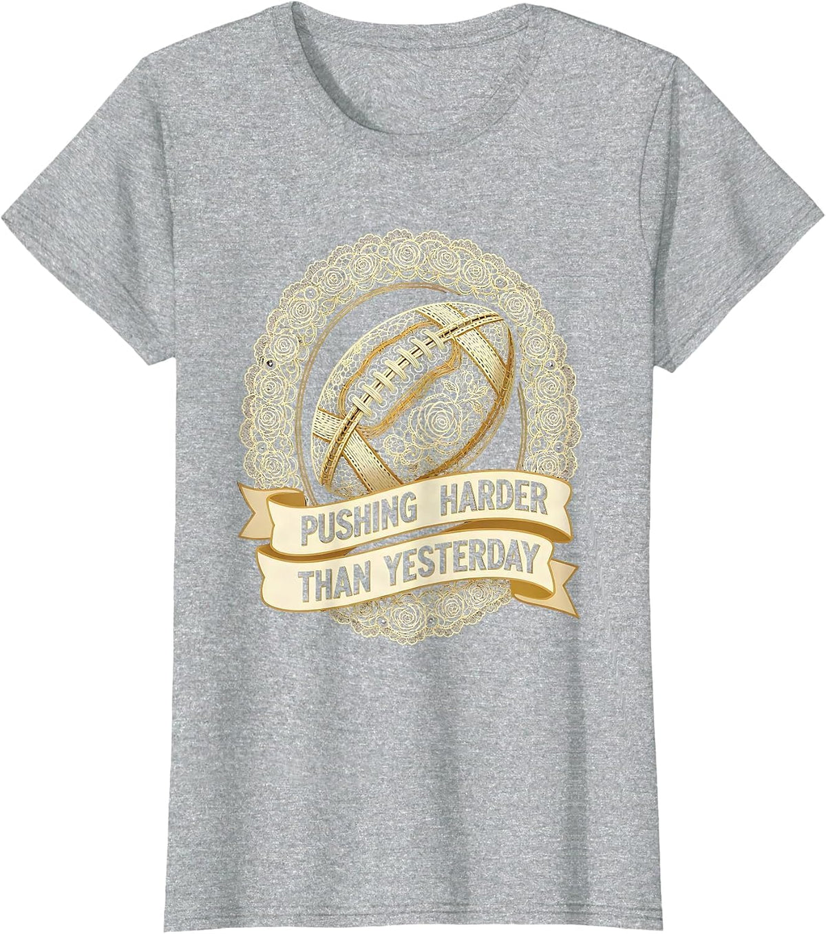 Women's Pushing Harder Than Yesterday Rugby Design T-Shirt - Heather Grey