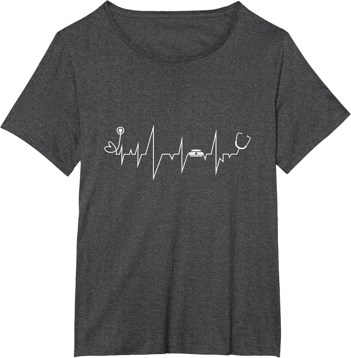 Stethoscope Essential Worker Night Shift Healthcare Nurse T-Shirt - Dark Heather Grey