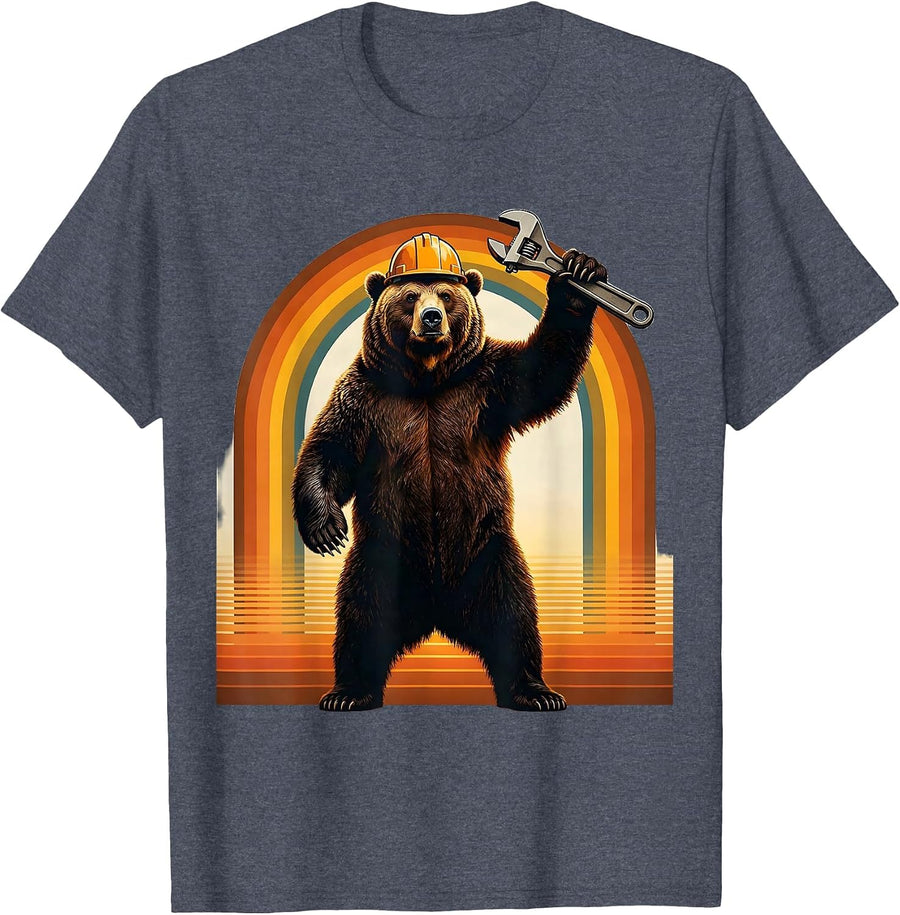 Milwaukee Bear Hardhat Wrench Graphic Tee T-Shirt - Heather Blue