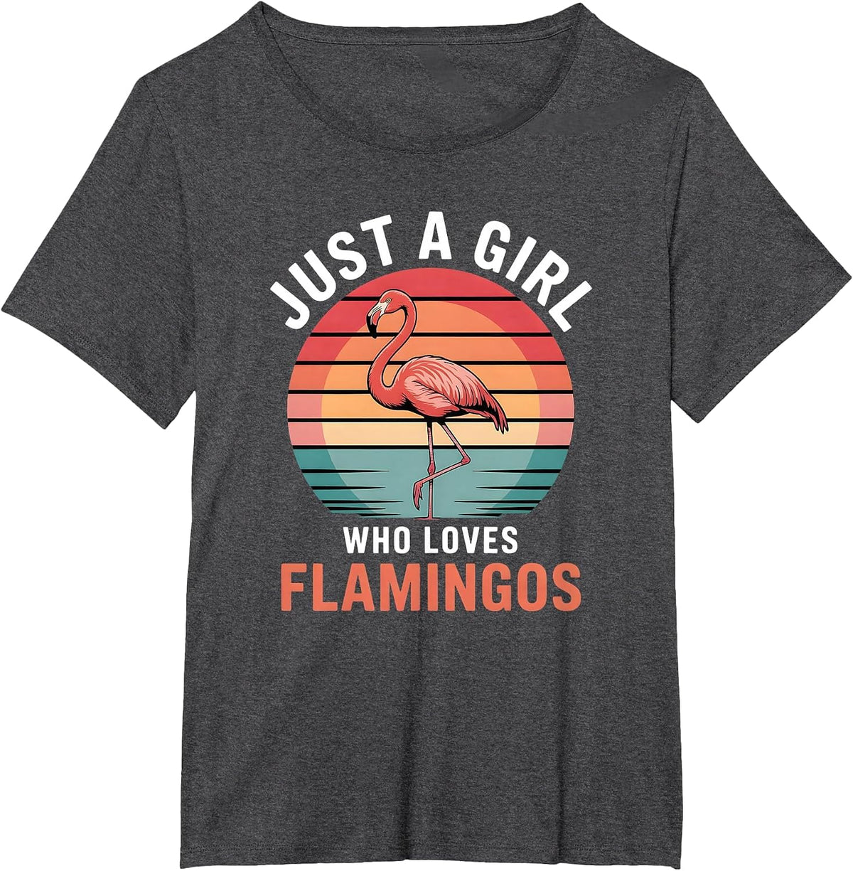 Girls Flamingo T-Shirt - Dark Heather Grey