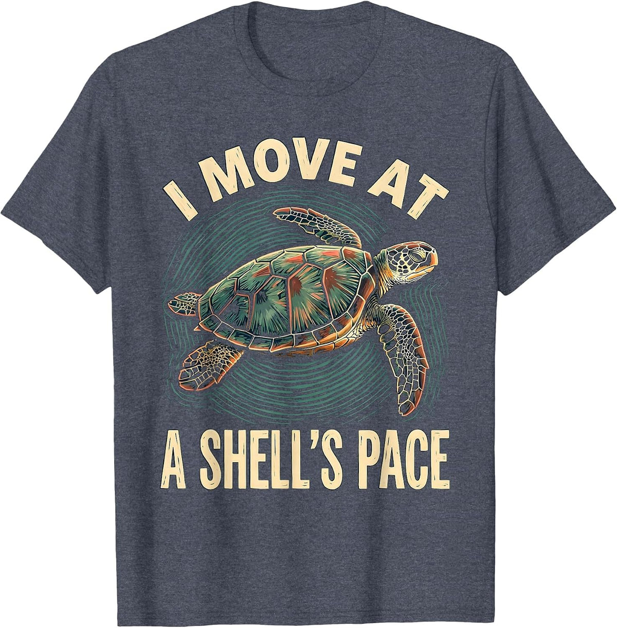 I Move At A Shell's Pace Linocut Sea Turtle Lover Gift T-Shirt - Heather Blue
