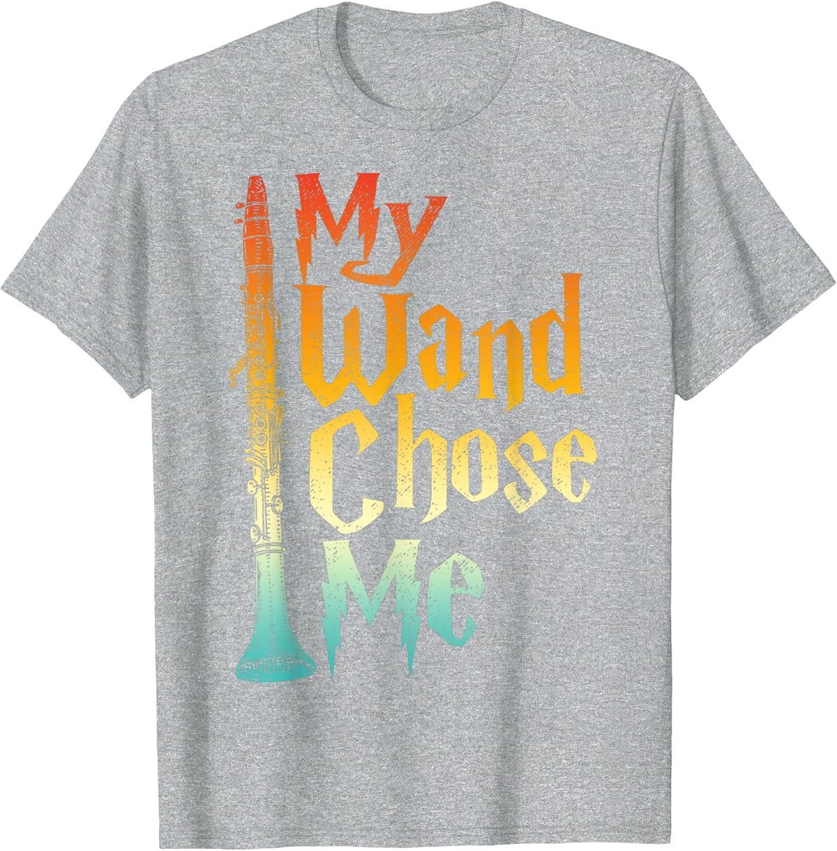 My Wand Chose Me Fun Clarinet Player Clarinetist Music Lover T-Shirt - Heather Grey