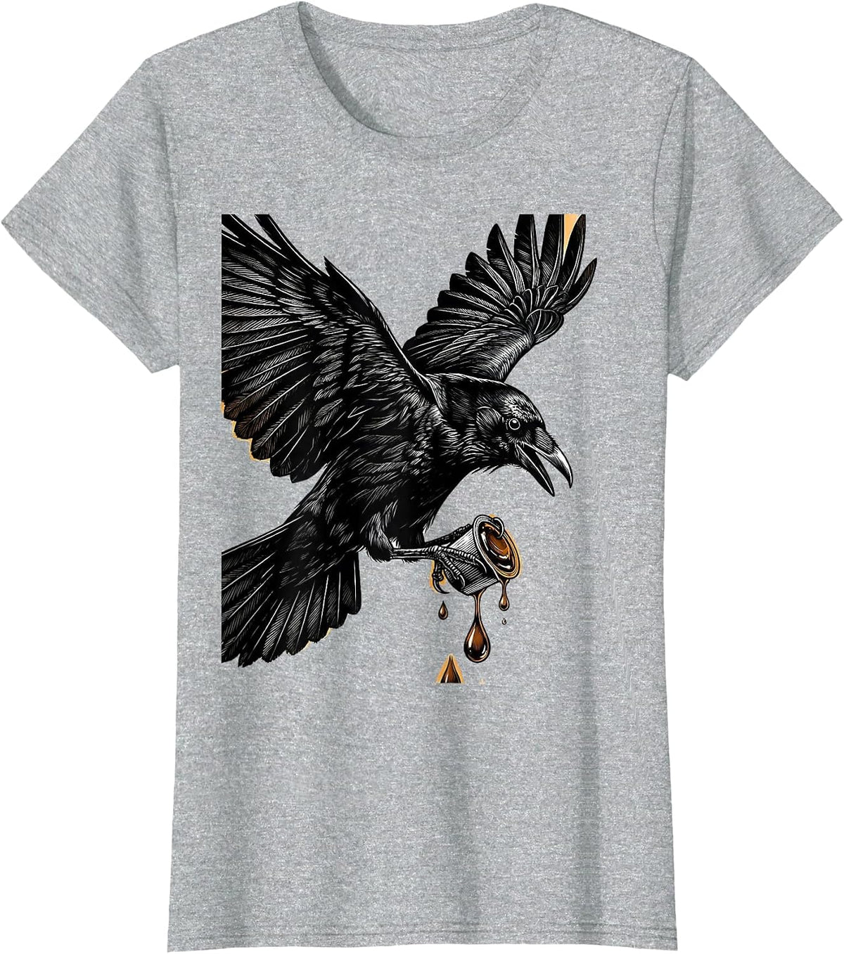 Women's Cawf Crow Coffee Lover Graphic Tee T-Shirt - Heather Grey
