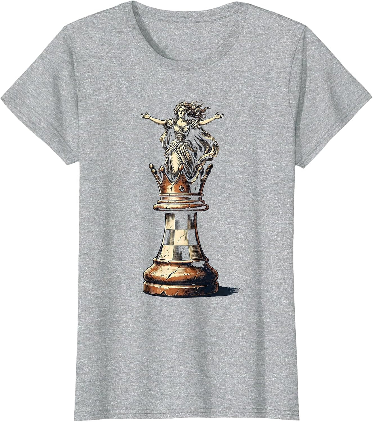 Checkered Chess Piece Rising Figure Graphic T-Shirt - Heather Grey