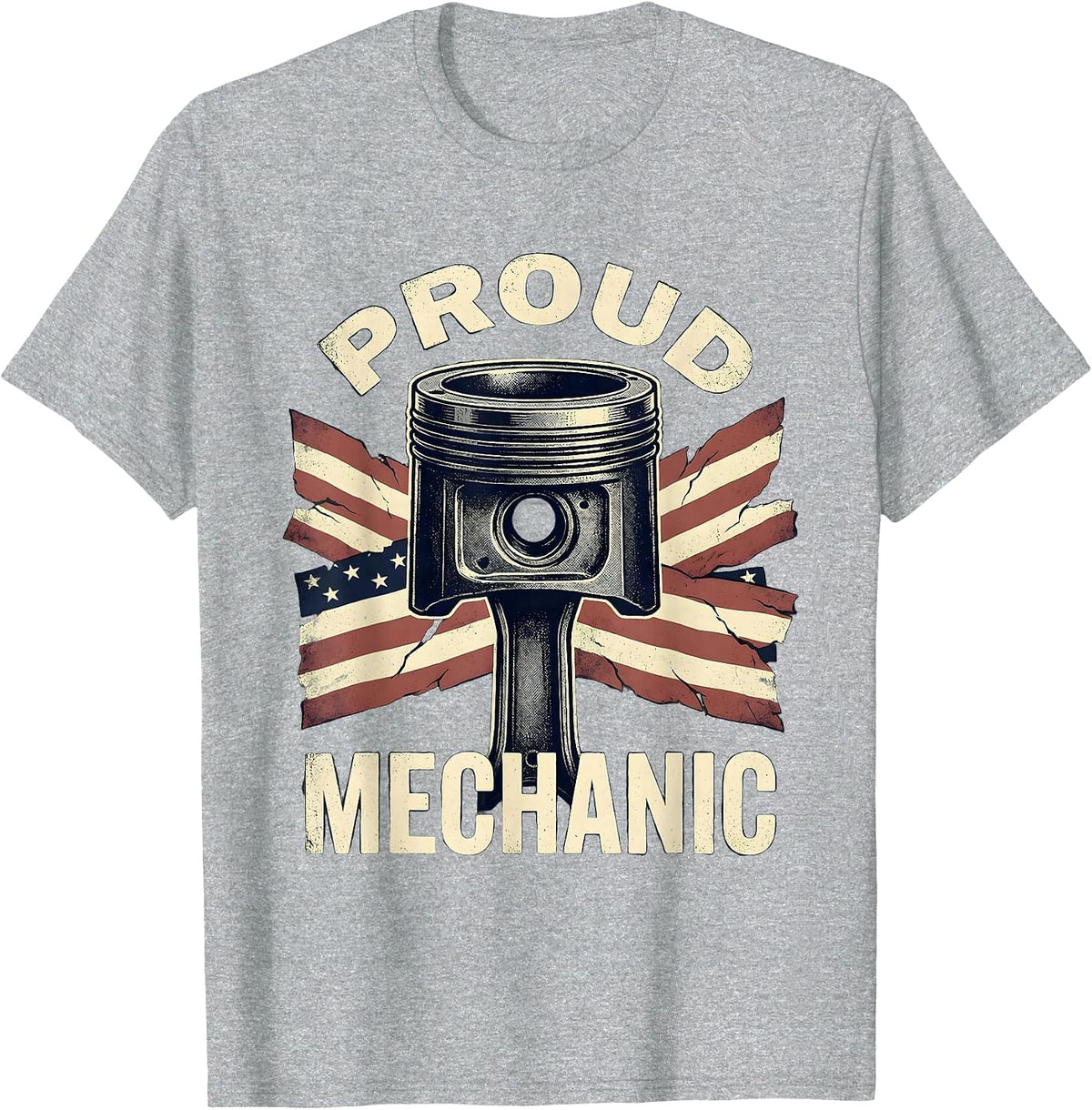 Men's Proud Mechanic Bold Stenciled Patriotic Mechanic Pride T-Shirt - Heather Grey