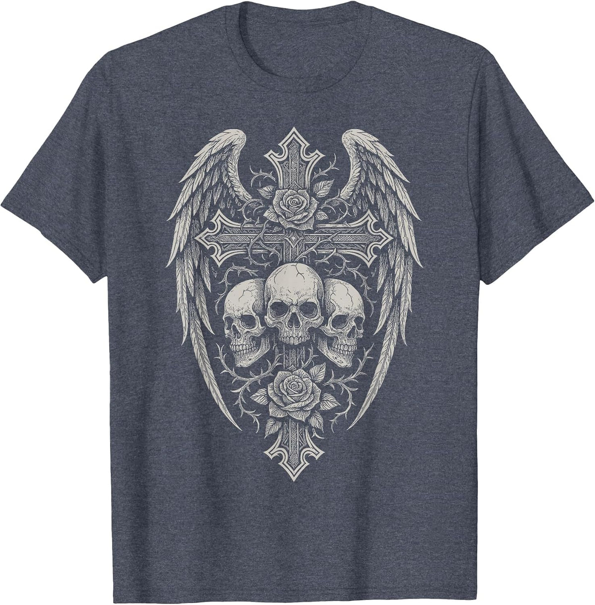 Y2K Grunge Aesthetic Alt Goth Skull Cross Gothic T-Shirt - Heather Blue