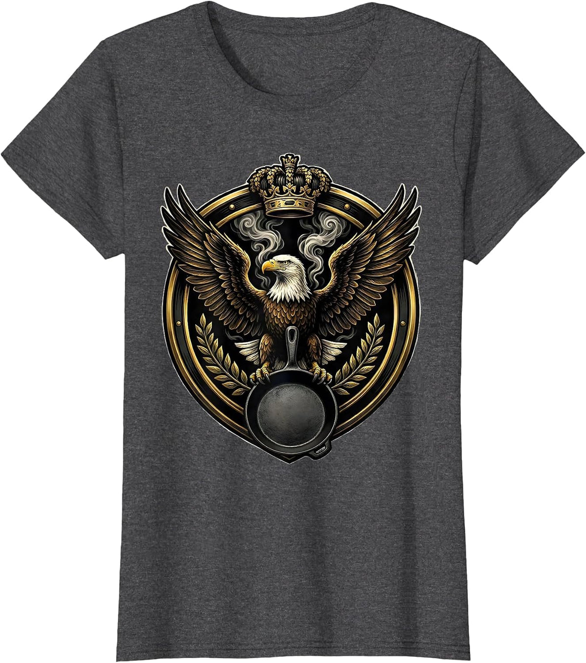 Women's Eagle and Cast Iron Skillet Chef Graphic T-Shirt - Dark Heather Grey