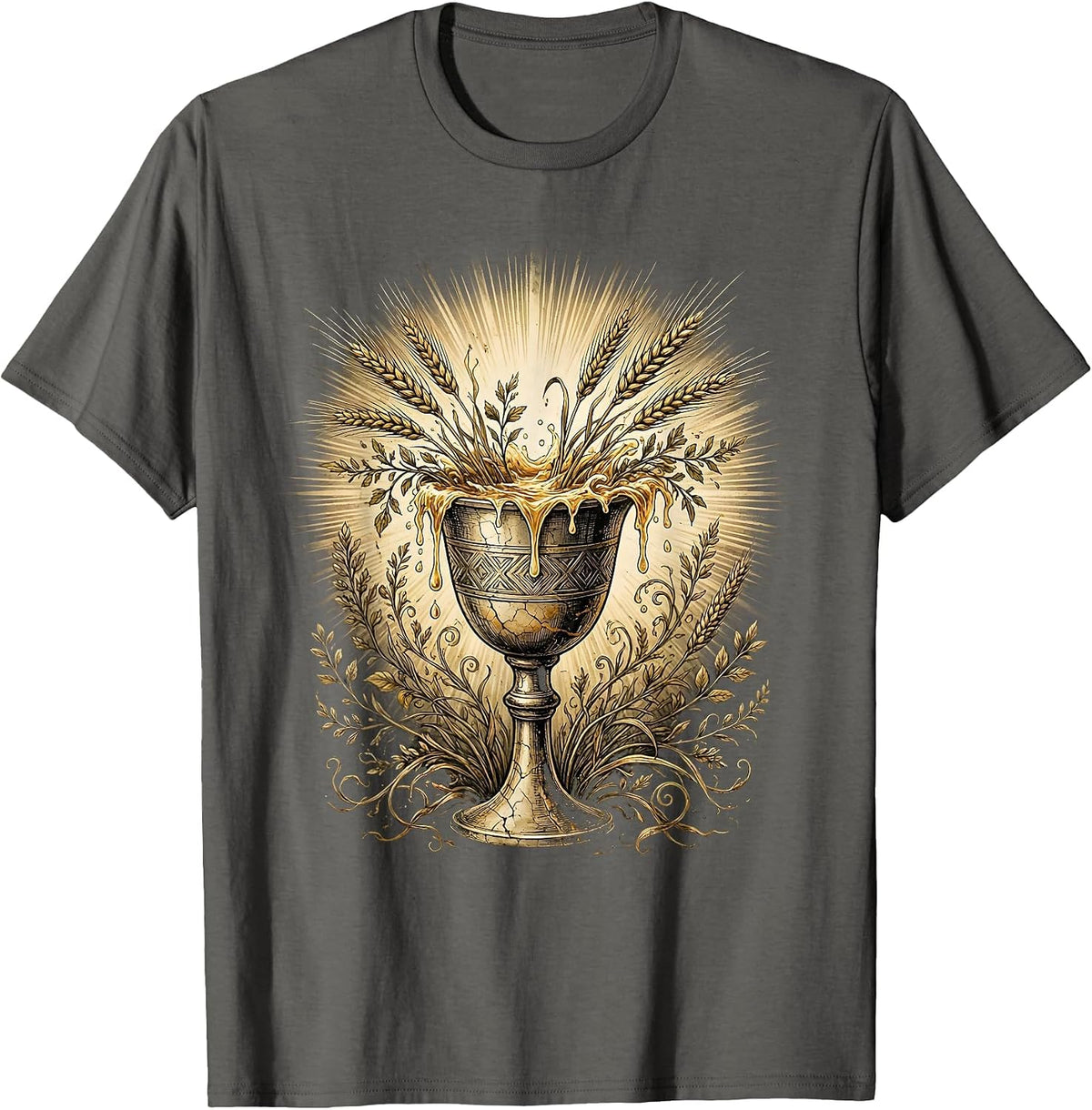 Overflowing Chalice Christian Faith Graphic T-Shirt - Asphalt Grey