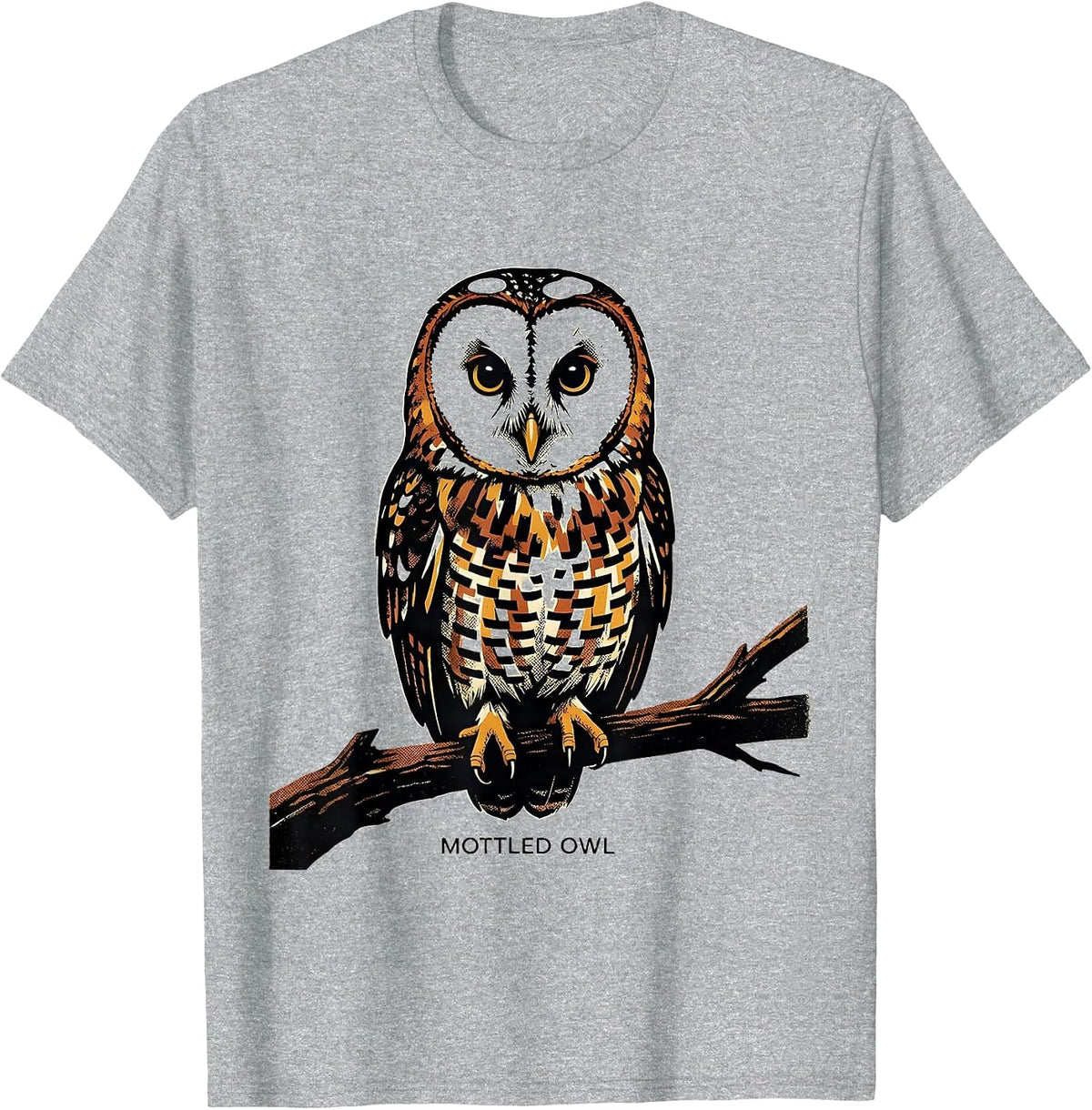 Men's Mottled Owl Screenprint Vintage Bird Lover Nature Art T-Shirt - Heather Grey