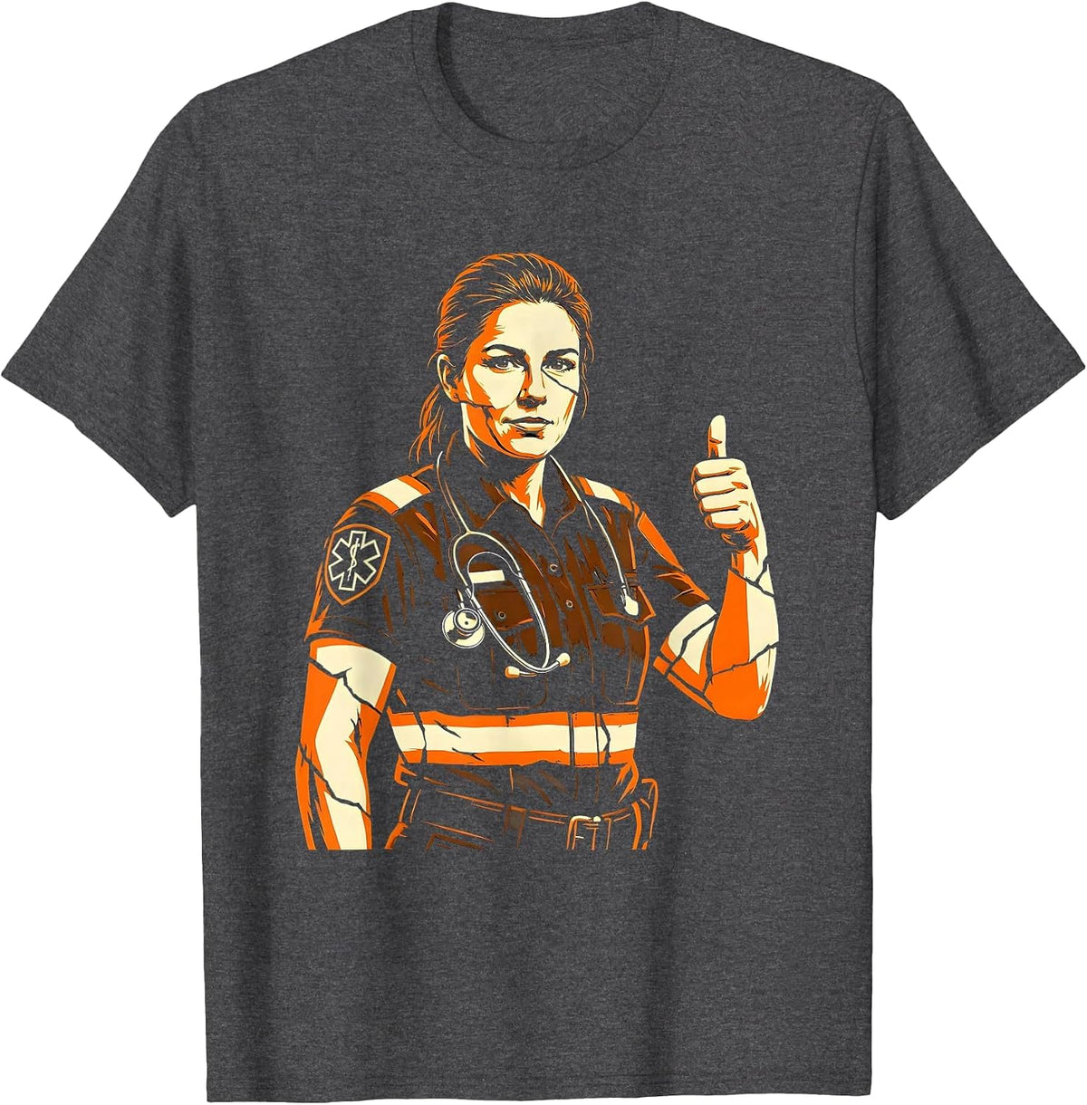 911 Paramedic Thumbs Up Stethoscope Illustration T-Shirt - Dark Heather Grey