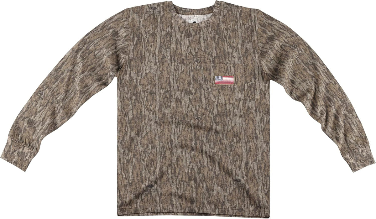 Men's Patriotic Camo T-Shirt for Men, Hunting Apparel with USA Flag Embroidery in Chest Pocket, Great Camouflage - Mo New