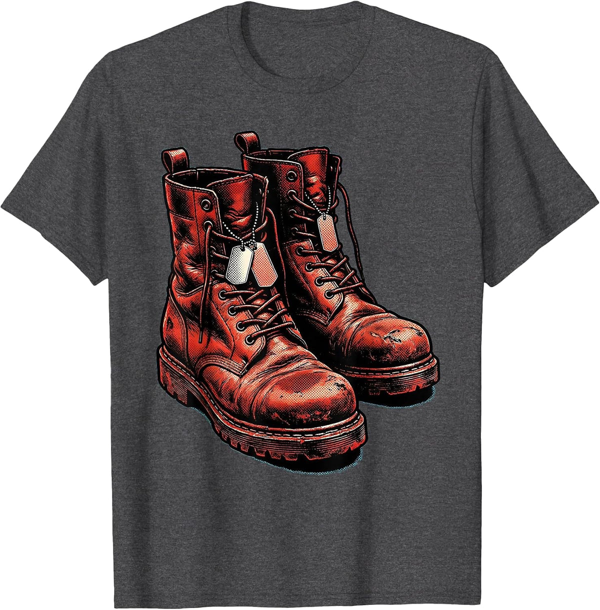 Soldier Boots and Dog Tags Veteran Graphic T-Shirt - Dark Heather Grey