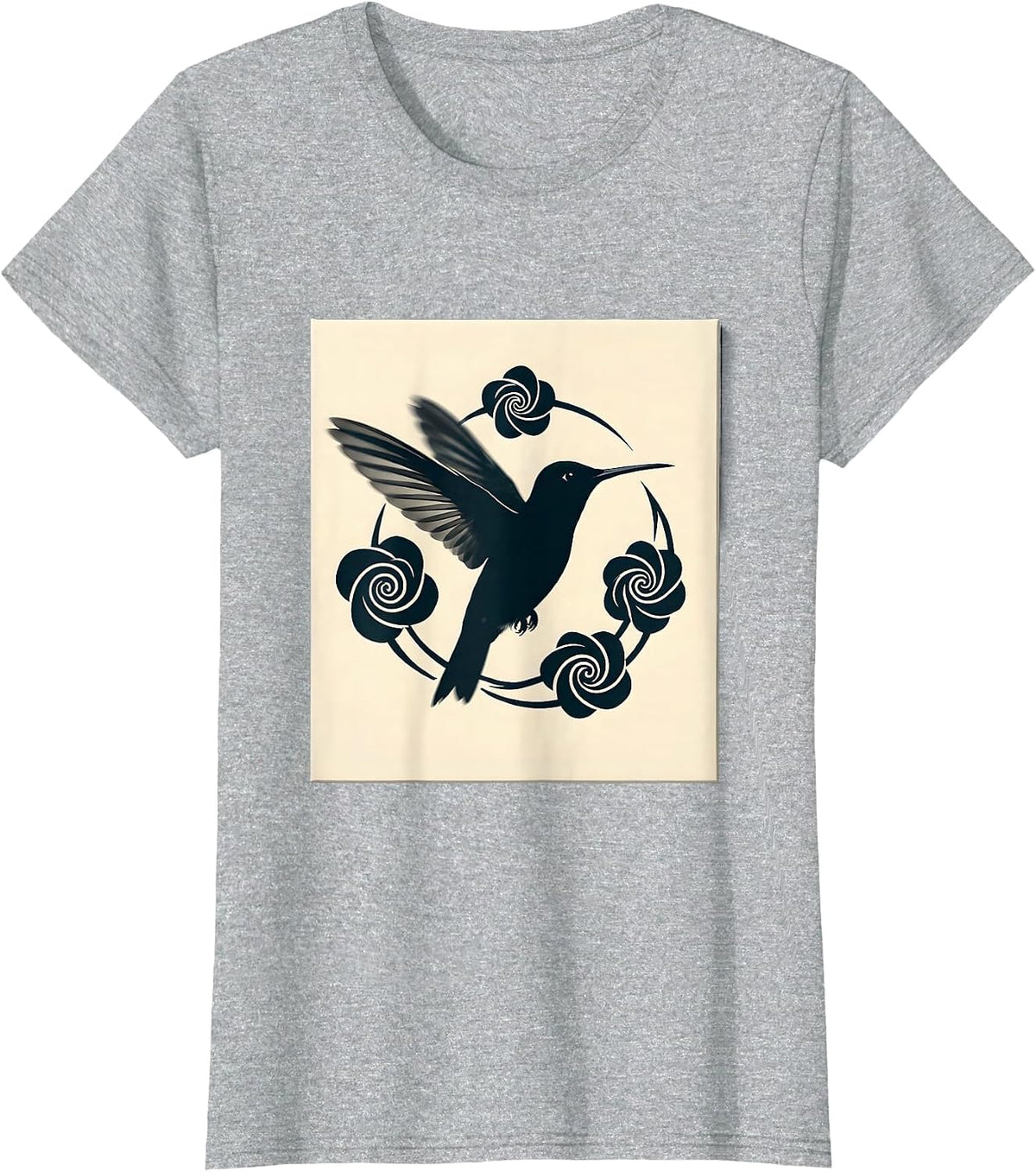 ADHD Hummingbird Swirling Floral Illustration T-Shirt - Heather Grey