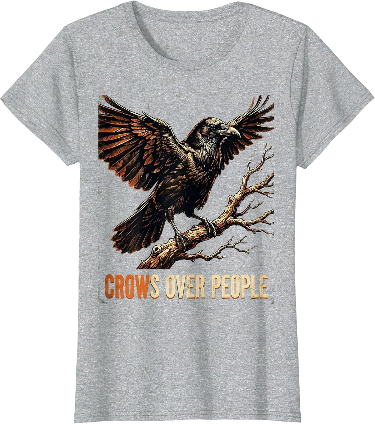 Crows Over People Dark Crow Lover Design T-Shirt - Heather Grey