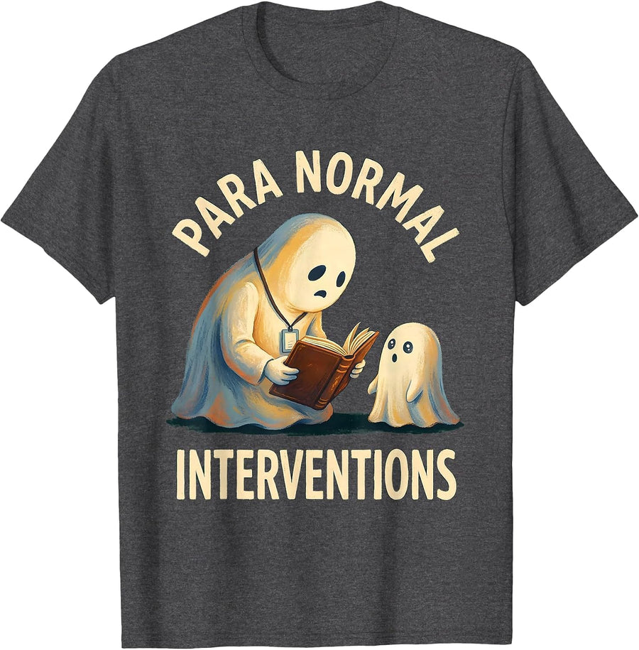 Men's Para Normal Interventions Storybook Ghost Paraprofessional T-Shirt - Dark Heather Grey