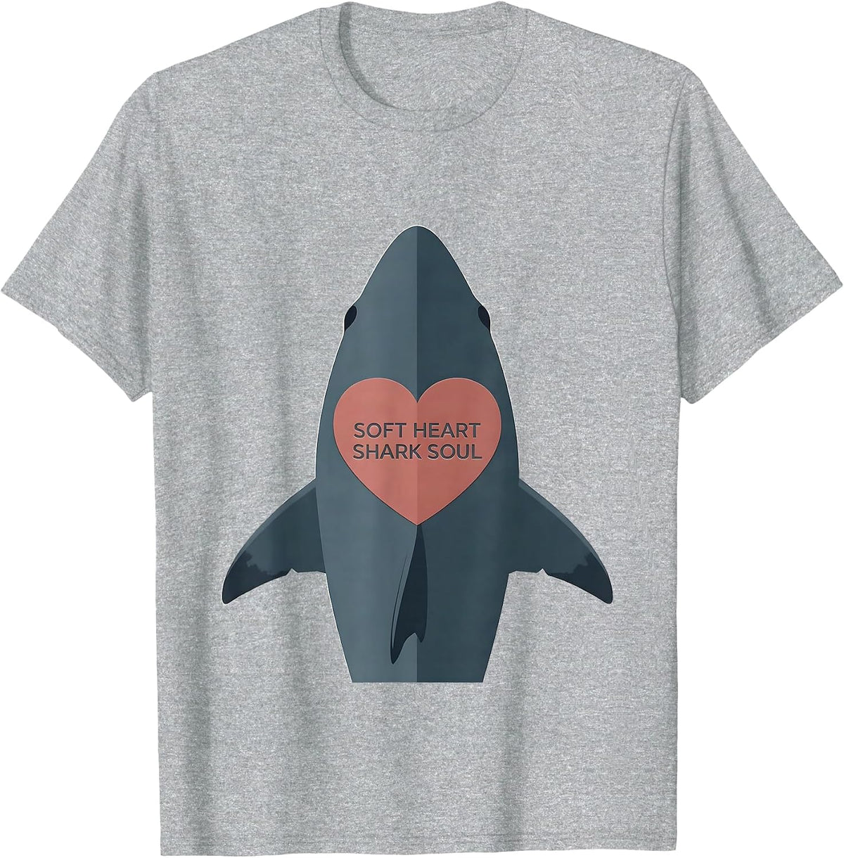 Men's Soft Heart Shark Soul Graphic Design T-Shirt - Heather Grey