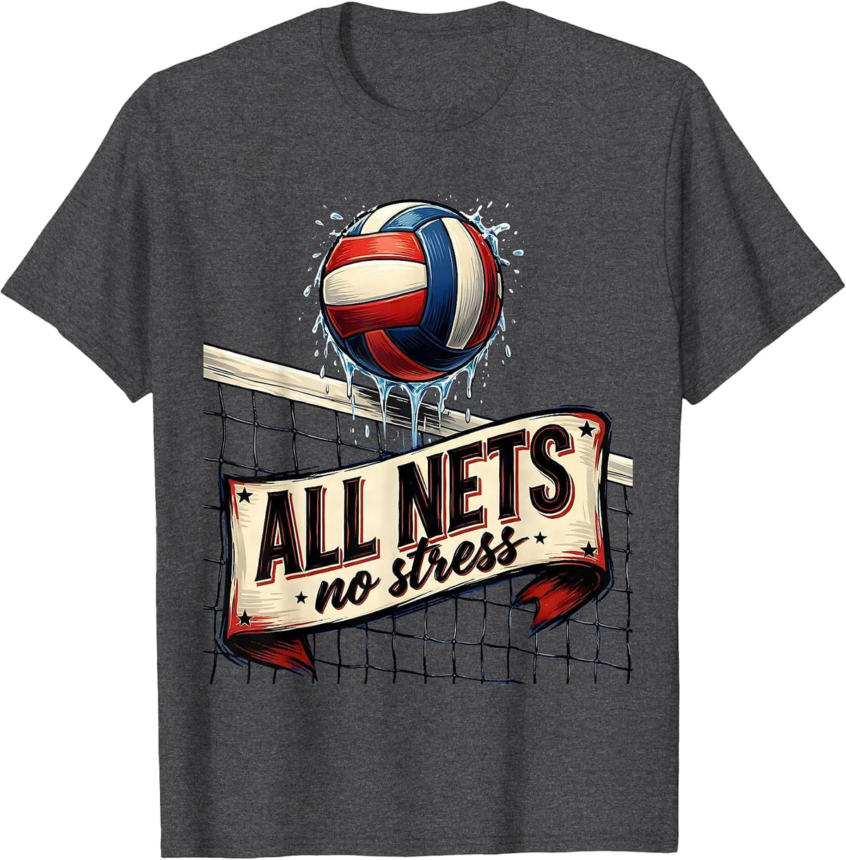 All Nets No Stress Volleyball Mom Design T-Shirt - Dark Heather Grey