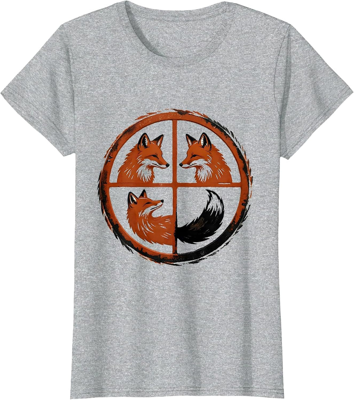 Four Foxes Rubber Stamp Woodland Animal Humor T-Shirt - Heather Grey