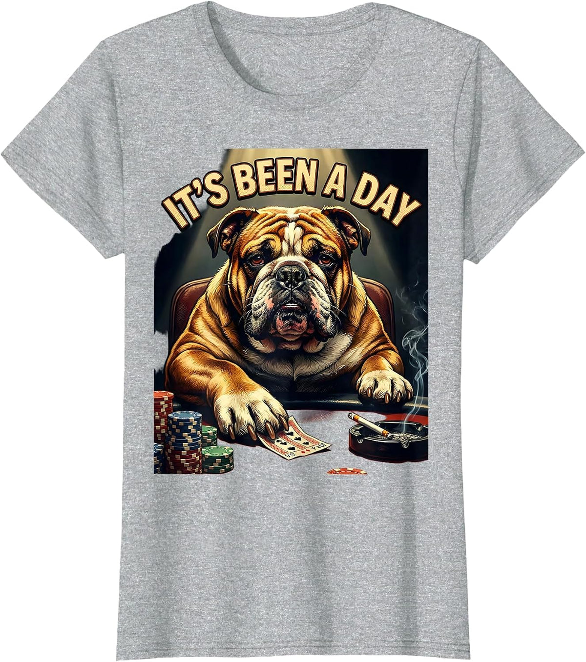 It's Been A Day Funny Bulldog Poker Meme Dog Lover T-Shirt - Heather Grey