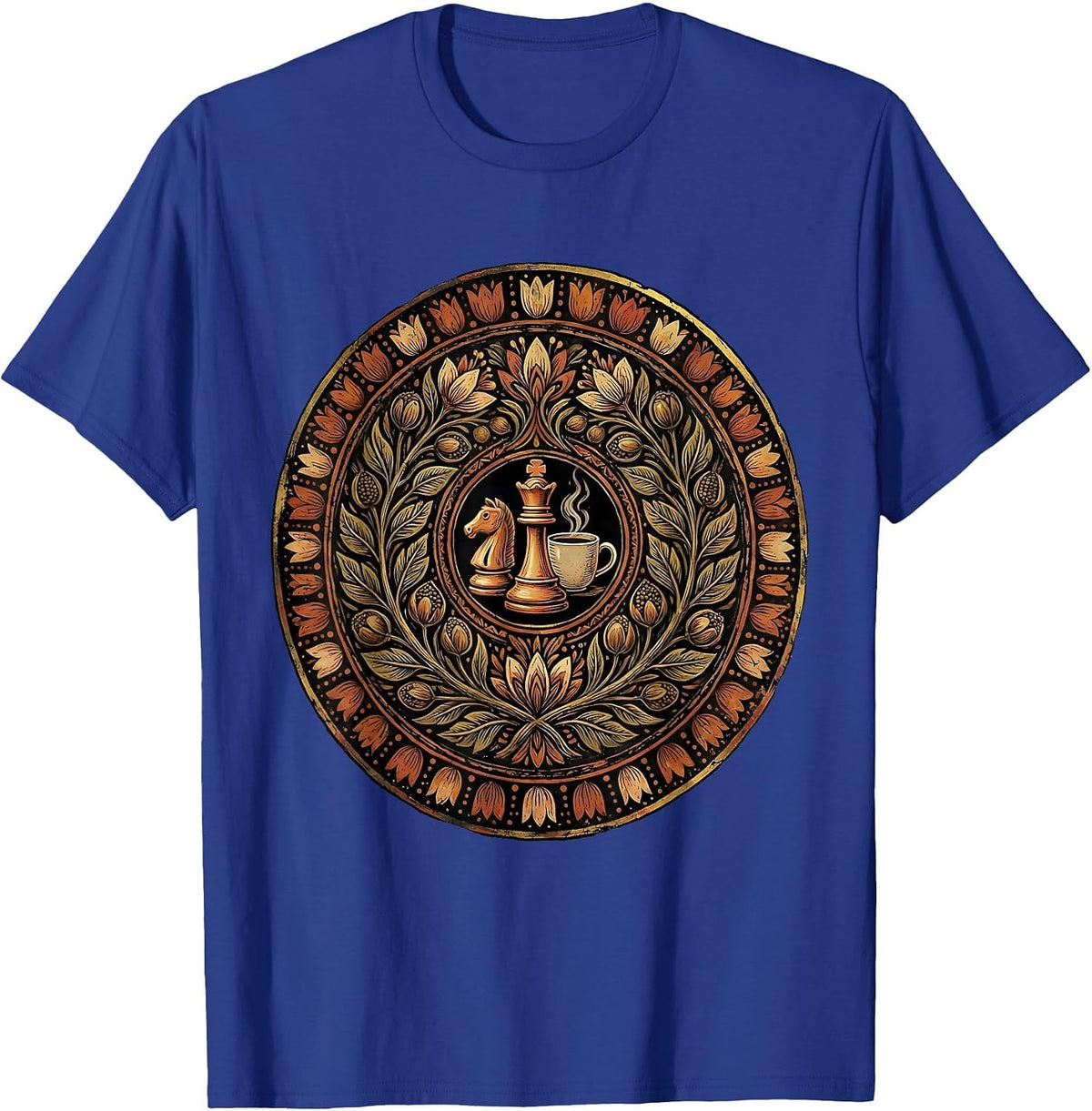 Men's Queen Chess Piece Coffee Lover Graphic Tee T-Shirt - Royal Blue