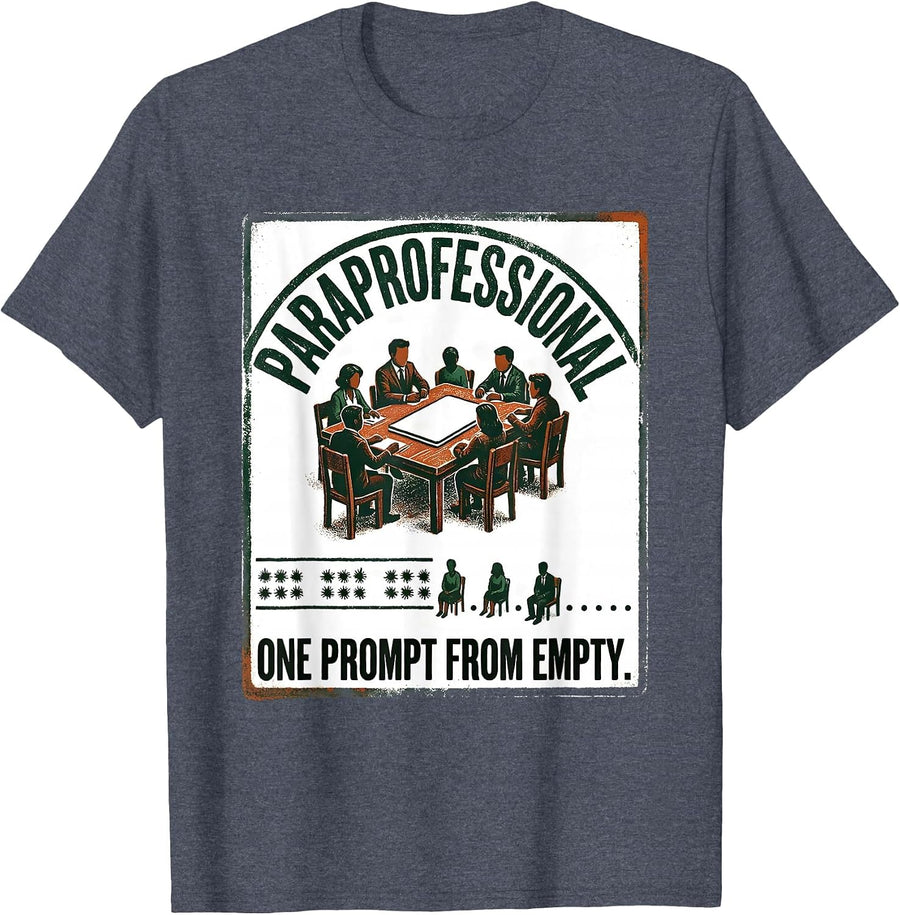 PARAPROFESSIONAL One Prompt From Empty Funny School Staff T-Shirt - Heather Blue