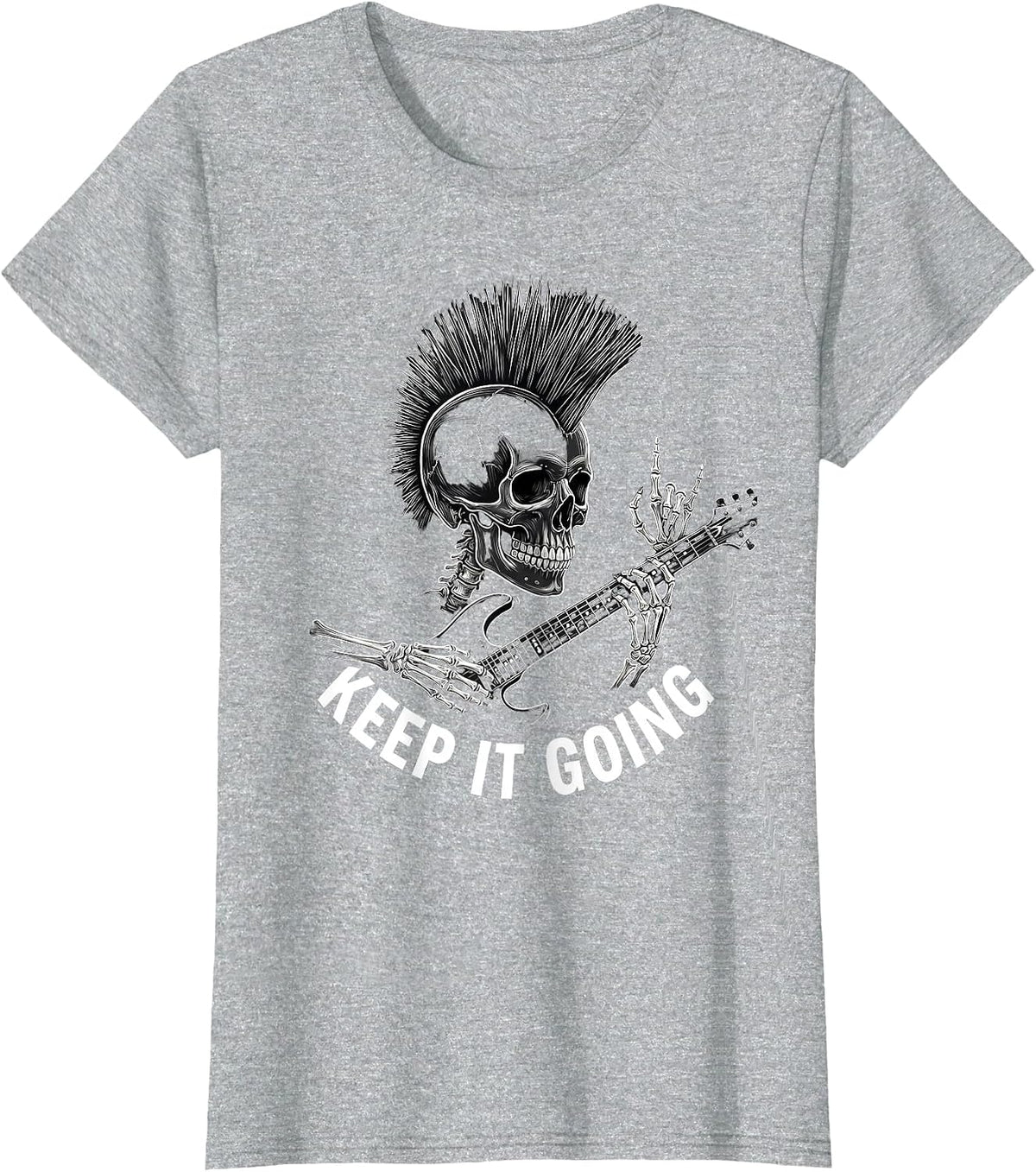 Keep It Going Punk Rock Skeleton Skull Guitar Halloween T-Shirt - Heather Grey