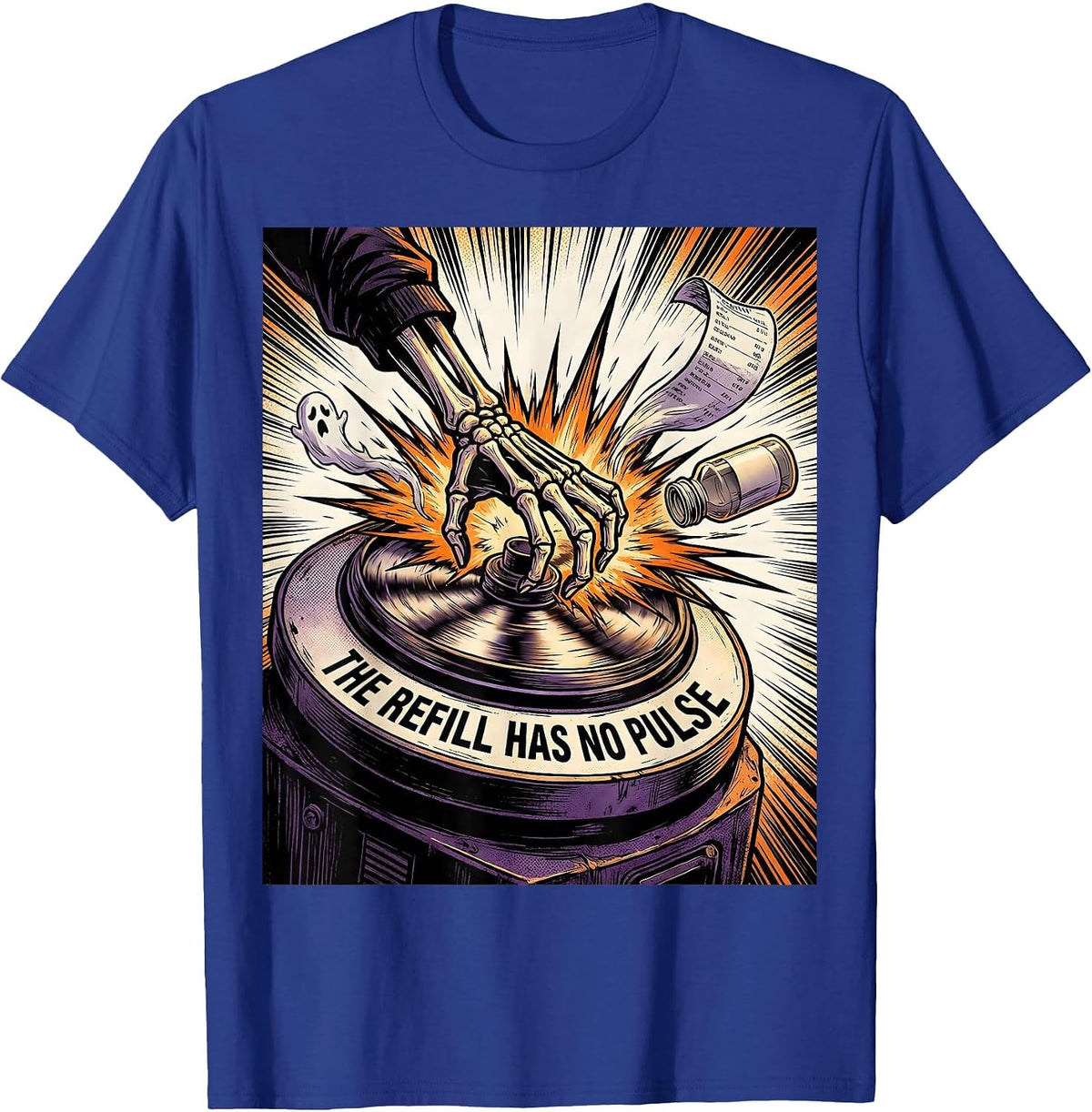 Men's The Refill Has No Pulse Funny Pharmacy Tech Halloween T-Shirt - Royal Blue