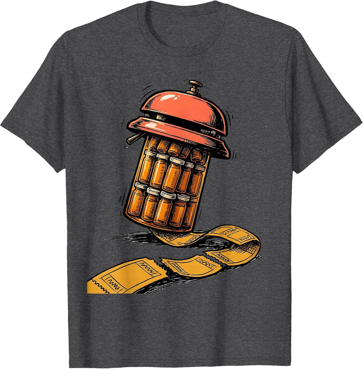Men's Counter Bell Pharmacy Tech Occupational Humor T-Shirt - Dark Heather Grey