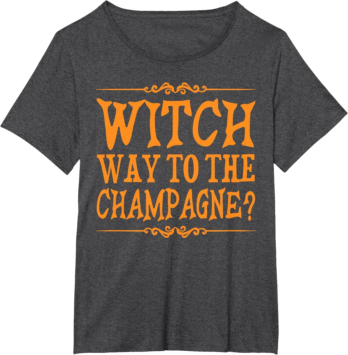 Witch Way to The Champagne Pumpkin Spice Drink Halloween T-Shirt - Dark Heather Grey