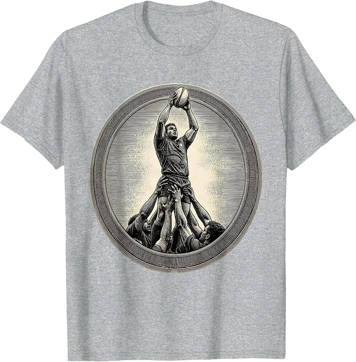 Men's Rugby Lineout Lift Graphic Design T-Shirt - Heather Grey