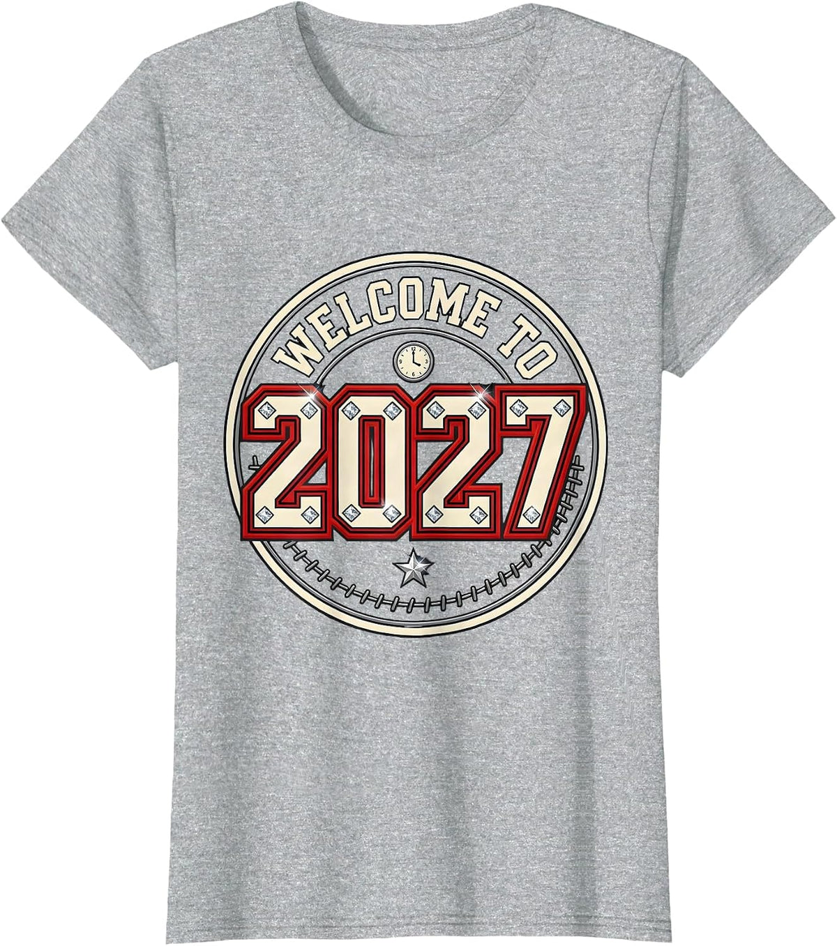 Welcome To 2027 Sparkle Varsity Novelty Party Wear T-Shirt - Heather Grey