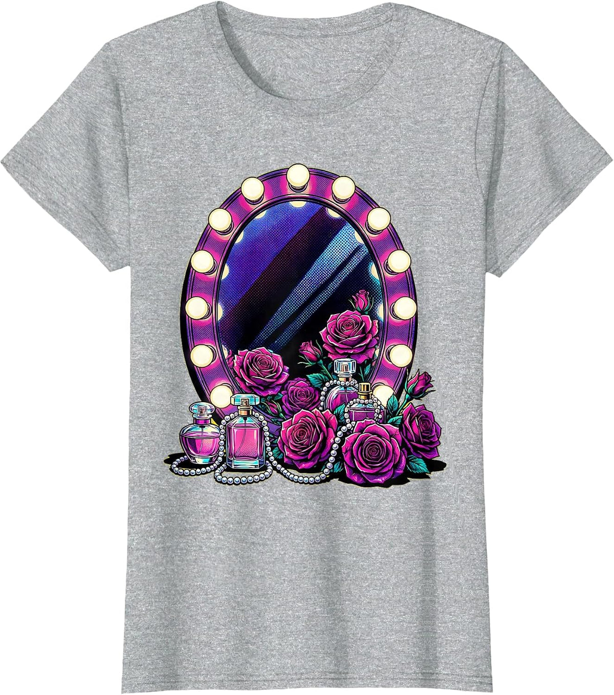 Women's Showgirl Vanity Pearls and Roses Graphic T-Shirt - Heather Grey