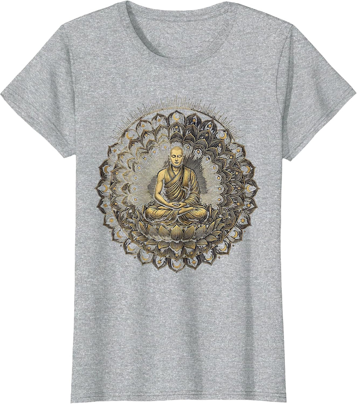 Women's Tibetan Monk Sand Mandala Spiritual Art Design T-Shirt - Heather Grey