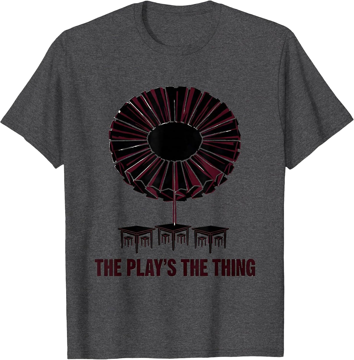 Men's The Play's The Thing Vintage Shakespeare Quote Literature T-Shirt - Dark Heather Grey
