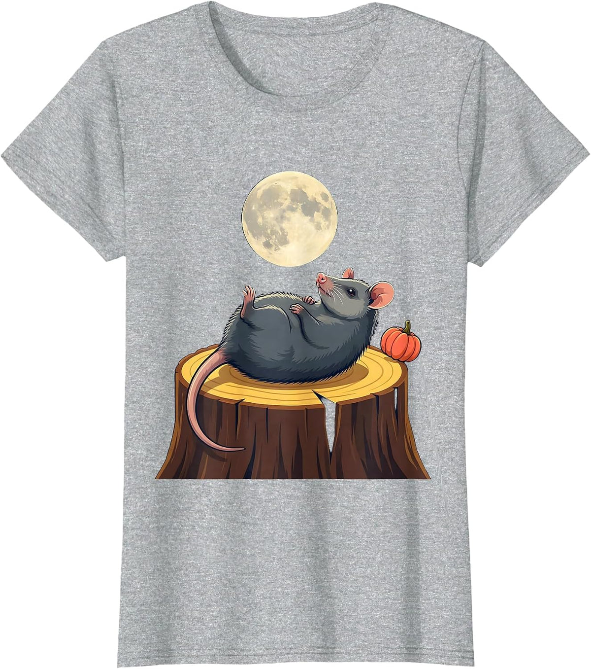 Opossum Moon Halloween Spooky Novelty T-Shirt - Heather Grey