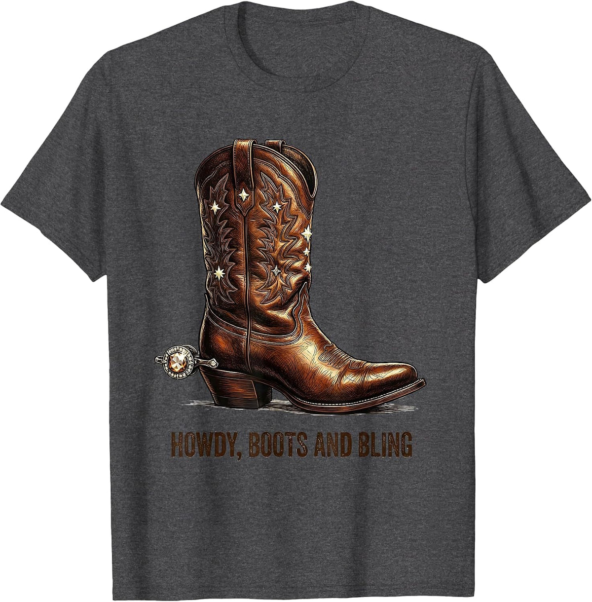 Men's Howdy Boots and Bling Funny Cowgirl Western Rodeo Gift T-Shirt - Dark Heather Grey