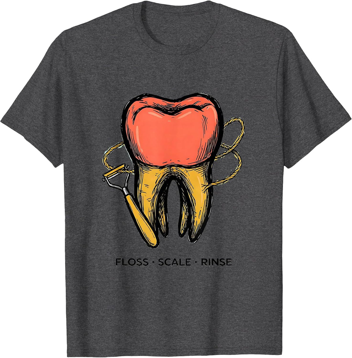Men's Floss Scale Rinse Funny Dental Hygienist Humor T-Shirt - Dark Heather Grey