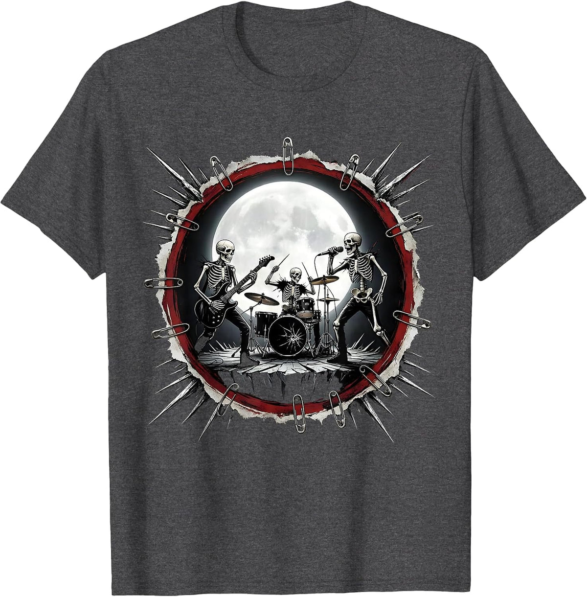 Skeleton Band Moonlit Stage Graphic Tee T-Shirt - Dark Heather Grey