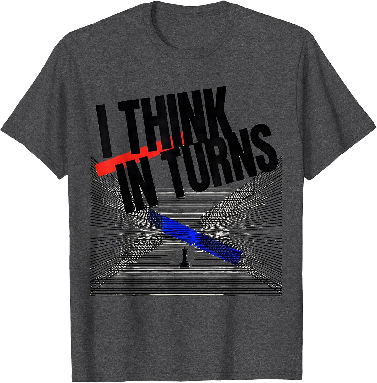 Men's I Think In Turns New Wave Chess Player Humor T-Shirt - Dark Heather Grey